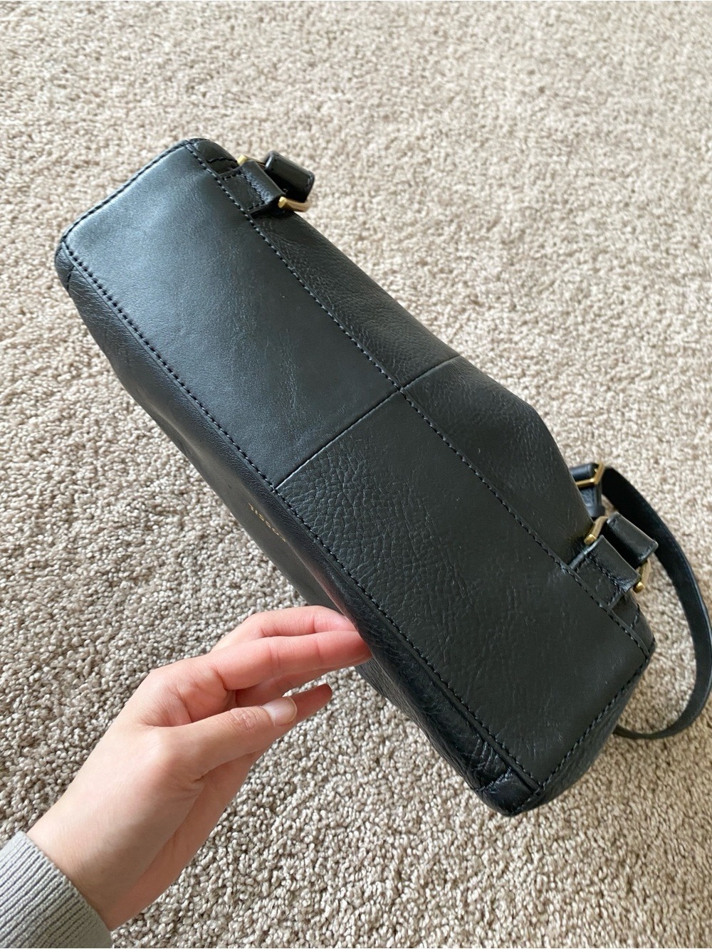 Fossil Leather Black Convertible Adjustable Backpack Shoulder Bag Purse - Picture 7 of 16